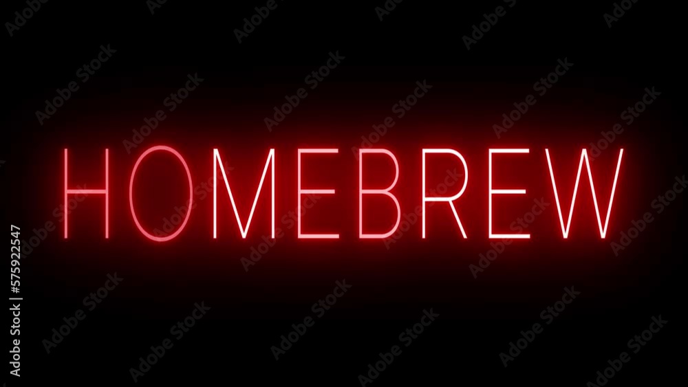 Flickering red retro style neon sign glowing against a black background