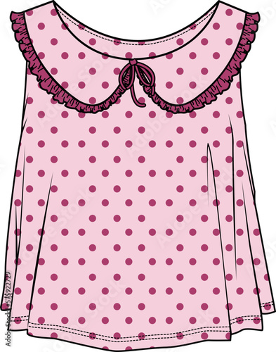 KID GIRLS WEAR WOVEN TOP WITH PETER PAN COLLAR AND POLKA DOT PATTERN VECTOR