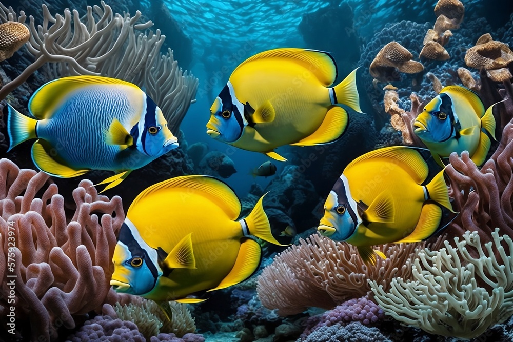 The yellow tang(Zebrasoma flavescens)is a saltwater fish of the family