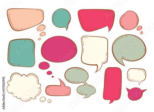 speech bubble Set. color talk bubble text, chat box, in retro style. Frames for texts isolated on white background. Vector illustration