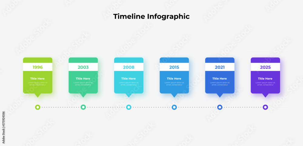 Six elements placed in horizontal row. Concept of timeline infographic design template - obrazy, fototapety, plakaty 