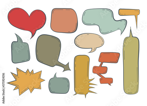 speech bubble Set. color talk bubble text, chat box, in retro style. Frames for texts isolated on white background. Vector illustration