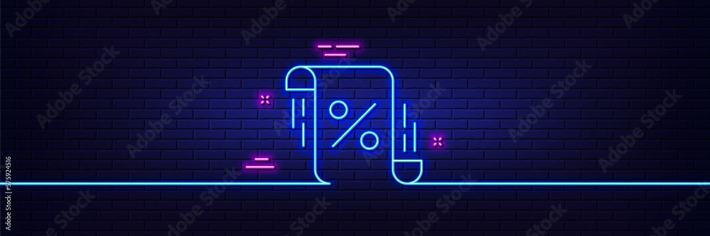 Neon light glow effect. Loan percent line icon. Discount blueprint sign. Credit percentage symbol. 3d line neon glow icon. Brick wall banner. Loan percent outline. Vector Neon light glow effect. Loan percent line icon. Discount blueprint sign. Credit percentage symbol. 3d line neon glow icon. Brick wall banner. Loan percent outline. Vector