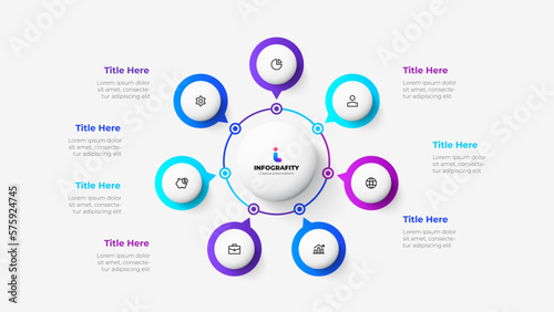 Seven infographics circles. Template for cycle business presentation. Vector info graphic design illustration with 7 options