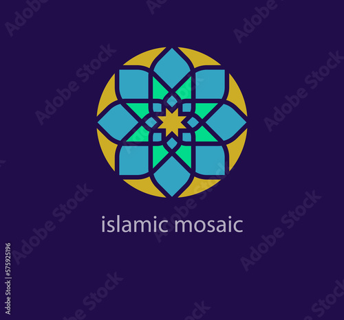 Unique islamic mosaic style logo design template. Abstract arabic symbol. Geometric unique shapes. Modern color transitions. Religion and Culture design logo template. vector.