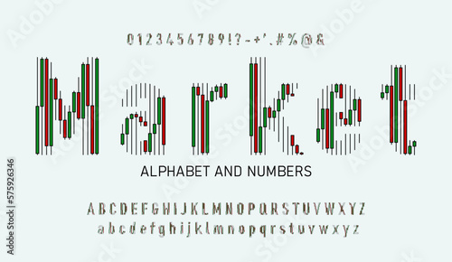 Alphabet made from Japanese candlestick. Financial graph or business investment market trade exchange analysis chart. business and trading font