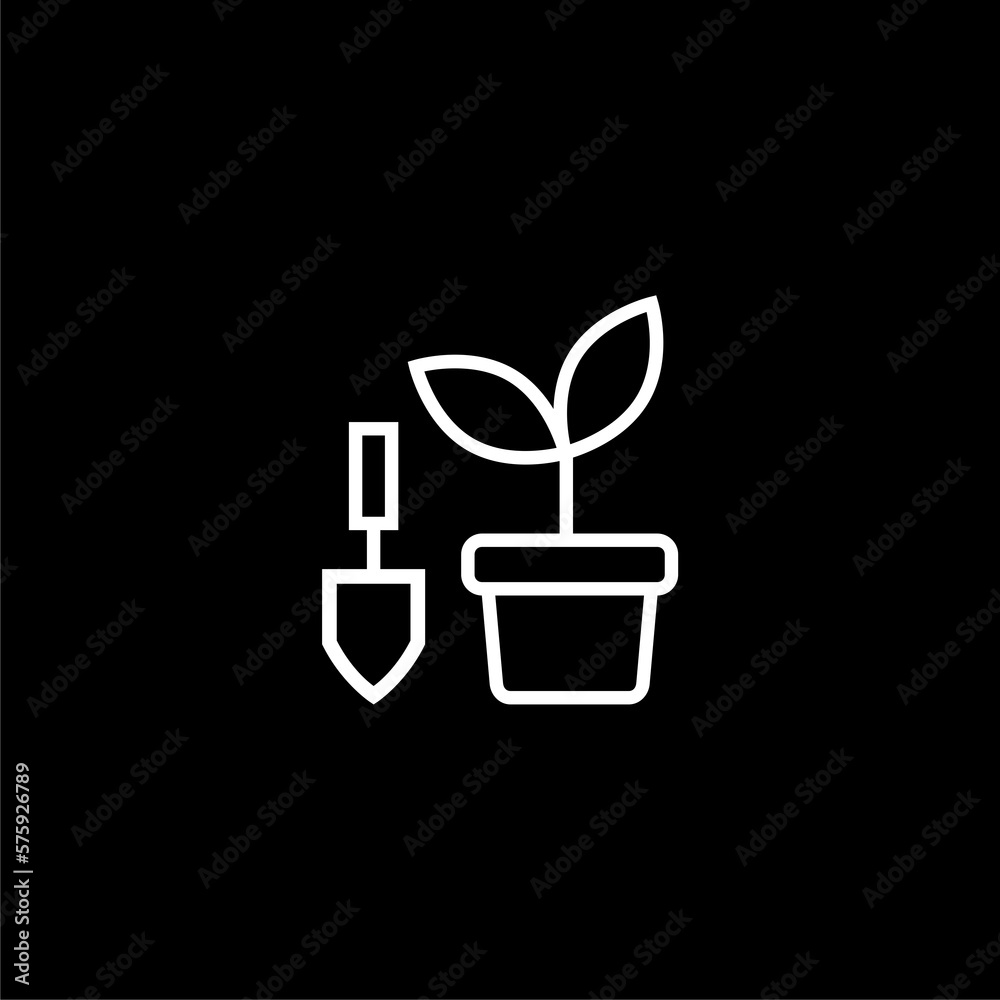 Hand garden shovel icon isolated on black background. Hand garden shovel icon isolated on black background.