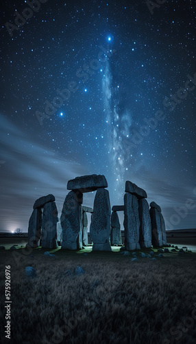 Photo The pleiades star structure above stonehenge, night, landscape