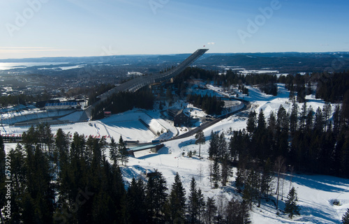 Wallpaper Mural Oslo ski Jump track during winter season - Aerial drone shot in the hills over Oslo city in Norway Torontodigital.ca