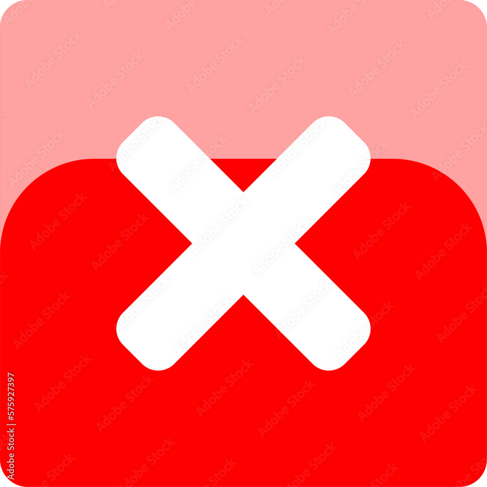 Obraz premium No or Wrong or Error or Declined or Rejected Icon Sign with X Cross in Red Soft Edged Square with 3D Style Shiny Effect. Vector Image.