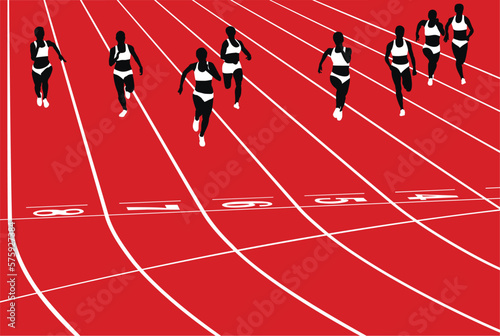 female sprint running on track stadium black silhouette