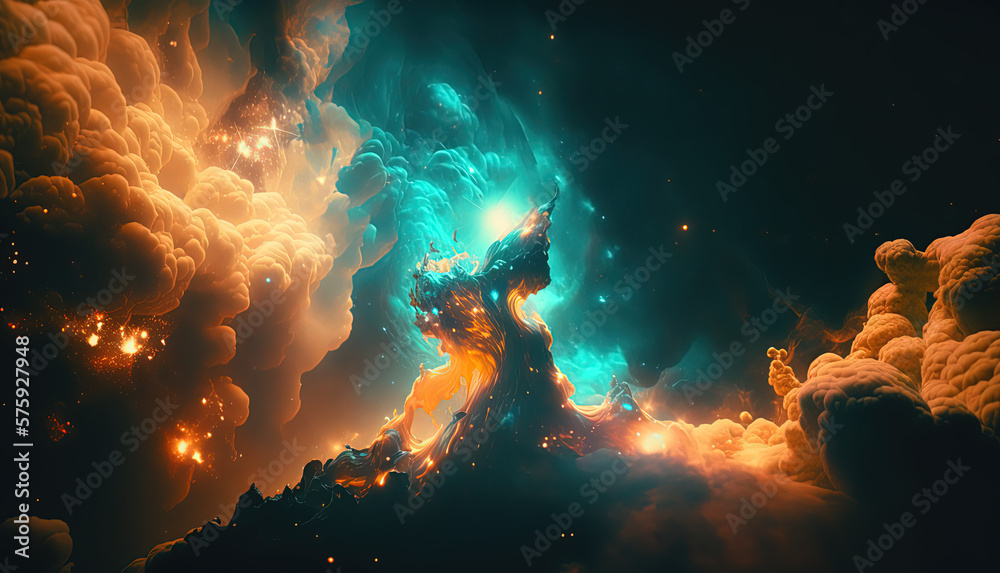 Surrealism, outer space nebulas. Generative AI.