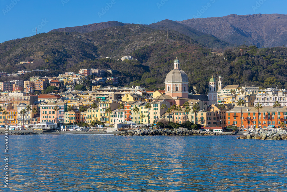View of Genoa Pegli from the sea, Italy