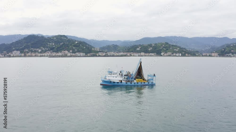 Aerial view of Fishing boat on Black Sea in Rize. 4K Footage in Turkey Aerial view of Fishing boat on Black Sea in Rize. 4K Footage in Turkey