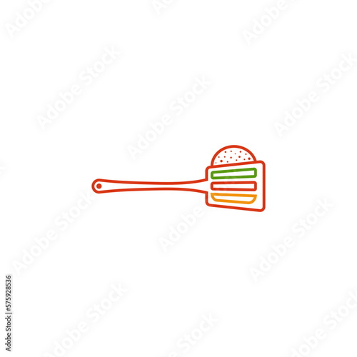 Spatula for cooking combination with a hamburger. Logo design.