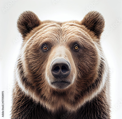 Adult Grizzly Bear portrait isolated on a white background. Generative AI. 