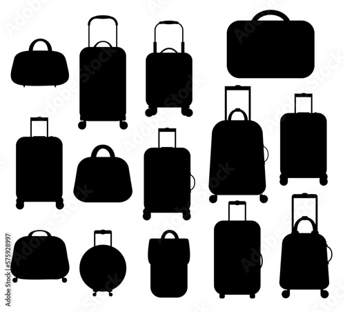 Fotografiet Set of black icons of luggage and backpacks