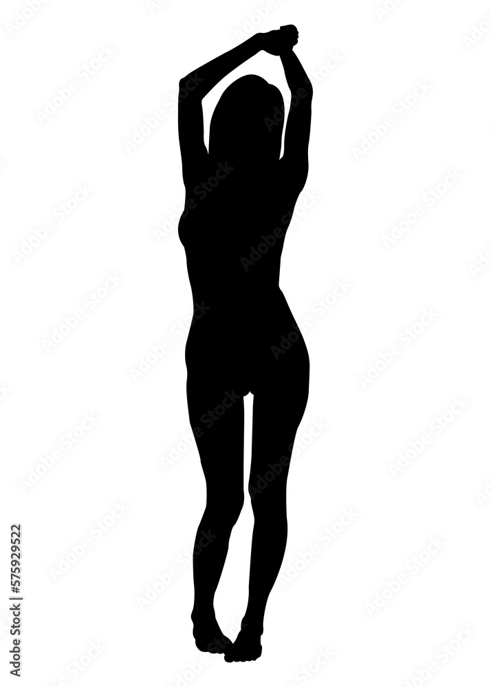 Silueta aislada de mujer desnuda de pie con brazos levantados Silueta aislada de mujer desnuda de pie con brazos levantados