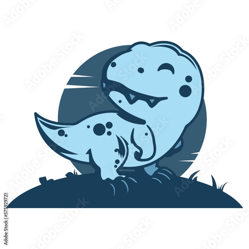 Illustration of a cute dinosaur on a hill