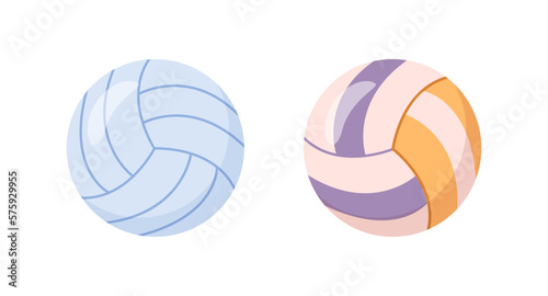 Game inflatable ball for sports exercises or physical activities. Isolated volleyball equipment, summer hobby and professional training. Vector in flat style