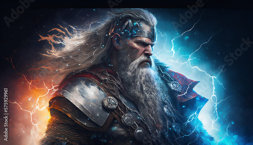 Thor, god of thunder, lightning, and battle - German Mythologies - Generative AI photo