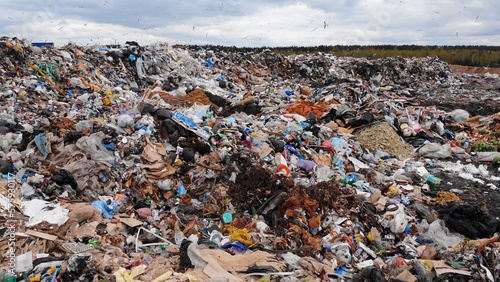 Large landfill near the metropolis. View from the drone.