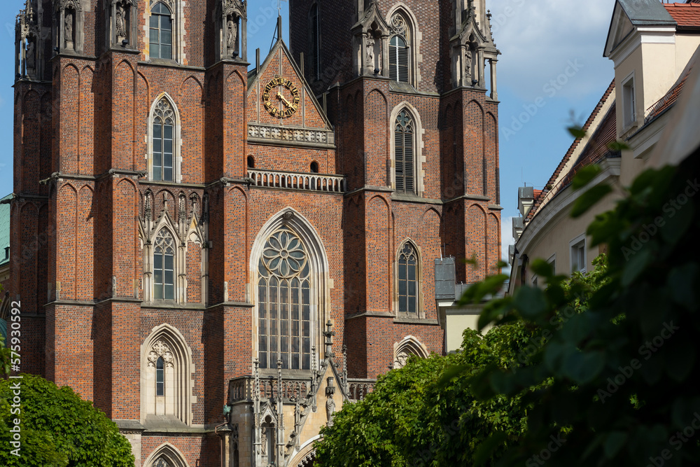 Fototapeta premium View of the St. John Baptist gothic cathedral on Tumski Island in Wroclaw. Poland