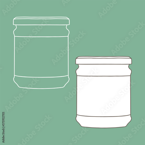 Jar with lid and label. Outline vector realistic mockup.