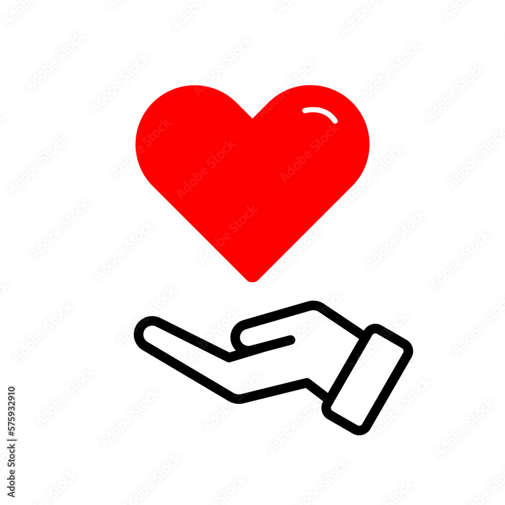 Hand holding a hearth shape icon symbol. Healthcare, volunteering, charity and donation concept Hand holding a hearth shape icon symbol. Healthcare, volunteering, charity and donation concept