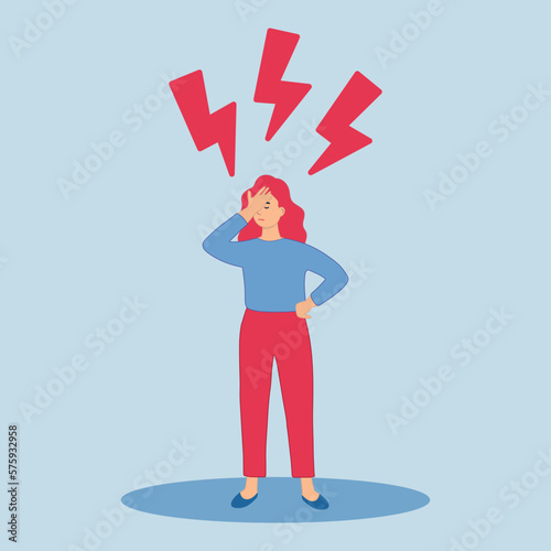 Anxiety or panic attack. Depressed nervous person. Sad young woman with lowered head having panic disorder. Psychology, solitude, fear or mental health problems concept. Depressed nervous person
