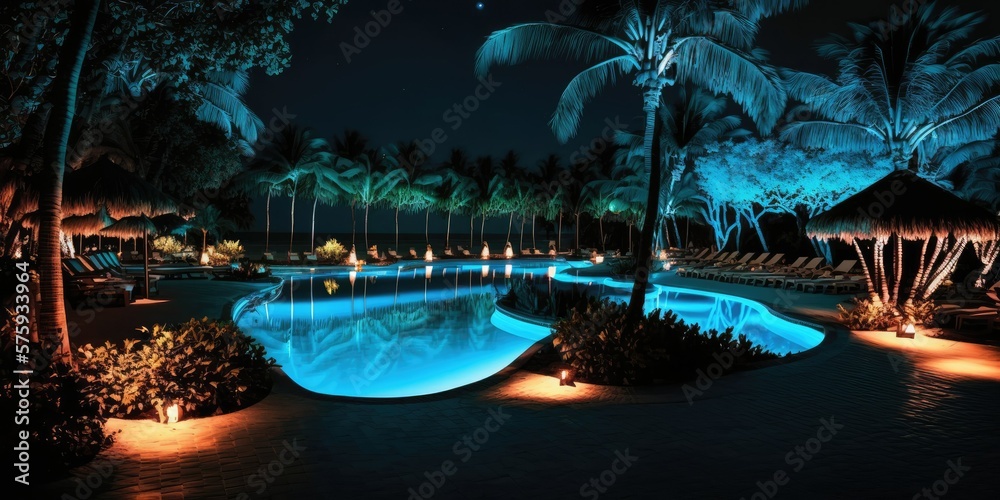 tropical island in the night , ai generated