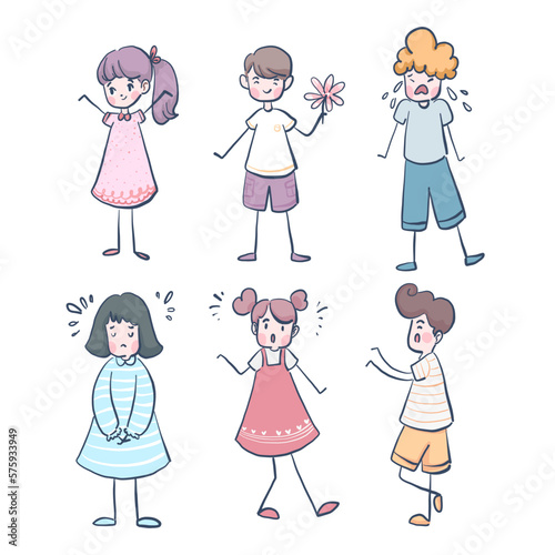 Set of boy and girl charater in emotion and expression