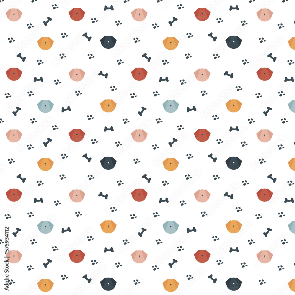 Seamless pattern with illustrations of dog and paw prints, minimalism, simple pattern, vector Seamless pattern with illustrations of dog and paw prints, minimalism, simple pattern, vector