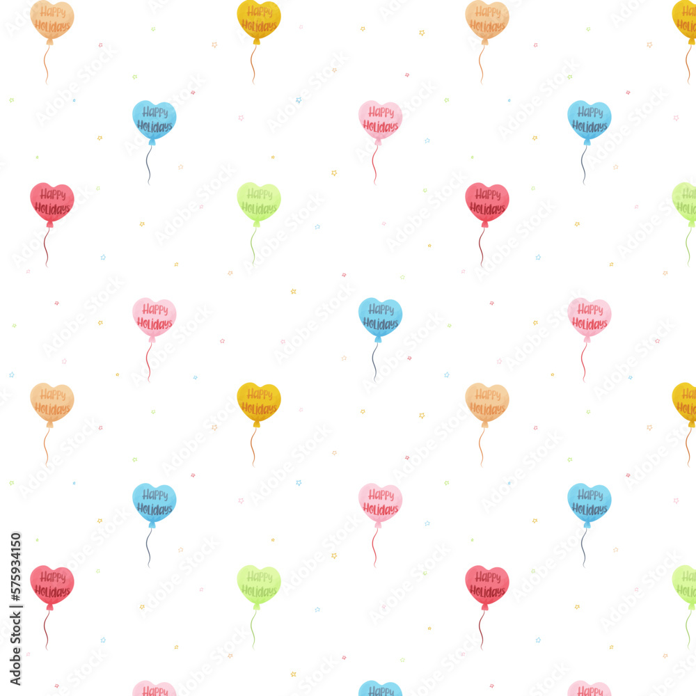 Seamless pattern with colorful balloons and happy vacations inscription, holiday pattern, vector