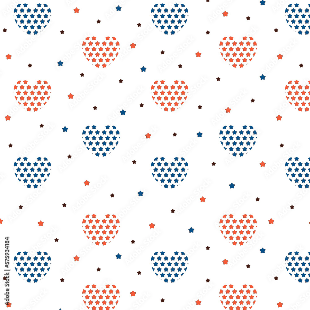 Seamless pattern with hearts of stars and decorations 
