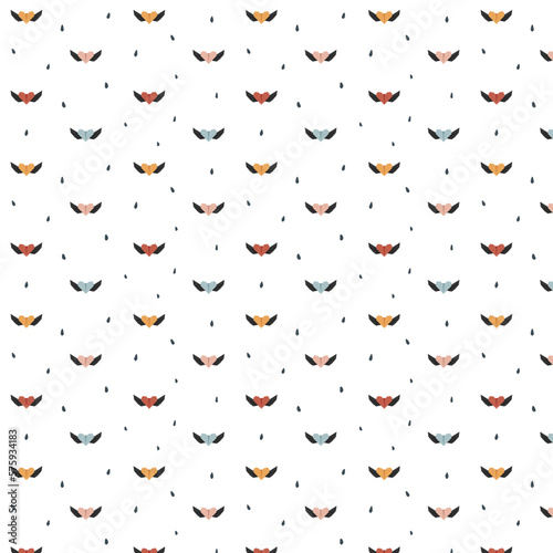 Seamless pattern with illustrations of hearts with wings
