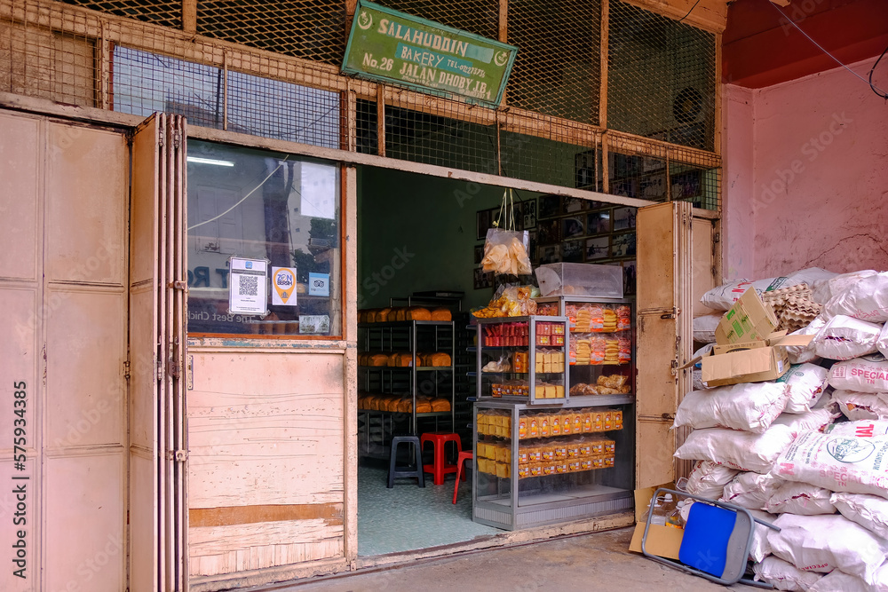 Johor Bahru, Malaysia, 2022 Sep. Shop front of Salahuddin Bakery in old