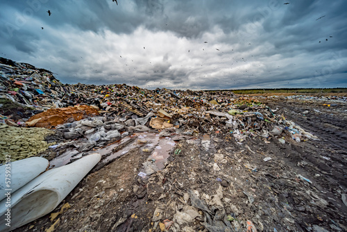 Large landfill near the metropolis in autumn.