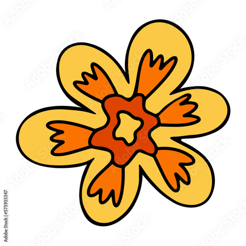 Vintage colorful daisy flower illustartion. Funky vibrant yellow retro vibe 70s and 60s flower 