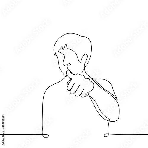 man pokes index finger at viewer - one line drawing vector. concept accusation, single out someone, point out