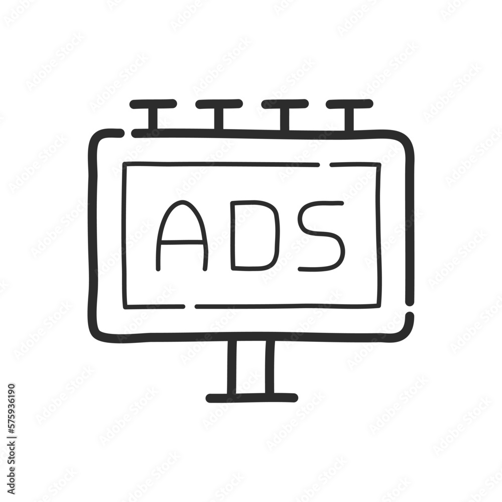 Billboard advertising icon. Flat design style. Hand drawing design style. Vector. Billboard advertising icon. Flat design style. Hand drawing design style. Vector.