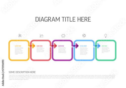 Five simple colorful steps process infographic template with squares