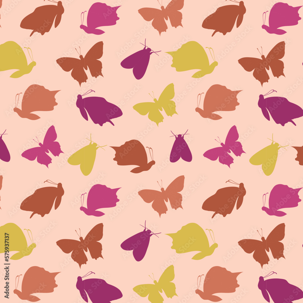 Obraz premium Seamless Varieties Colourful Butterflies and Bugs Pattern Ideal for fabric, prints,wallpaper,background etc