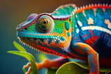 closeup of a colorful chameleon lizard. generative AI