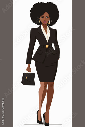 African American woman vector sketch. Fashion drawing of a woman in a business suit.