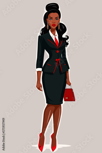 African American woman vector sketch. Fashion drawing of a woman in a business suit.