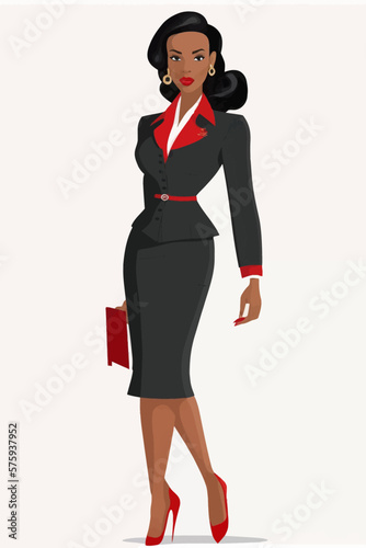African American woman vector sketch. Fashion drawing of a woman in a business suit.