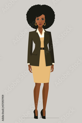 African American woman vector sketch. Fashion drawing of a woman in a business suit.