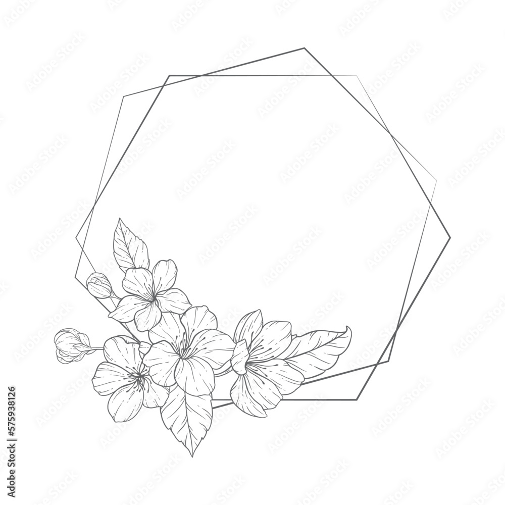 Floral Line Art frame, Sakura Flower Outline Illustration Set. Hand Painted Doodle Flowers. Perfect for wedding invitations, bridal shower and floral greeting cards. Black and white stencil flowers Floral Line Art frame, Sakura Flower Outline Illustration Set. Hand Painted Doodle Flowers. Perfect for wedding invitations, bridal shower and floral greeting cards. Black and white stencil flowers