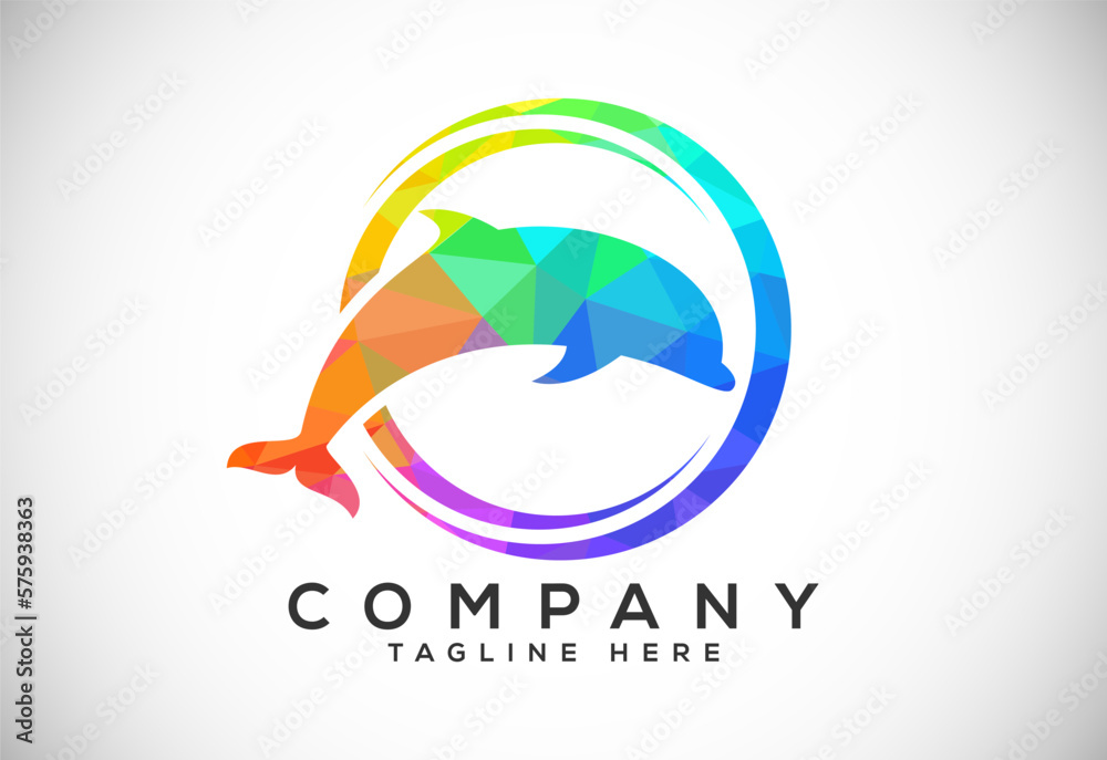 Naklejka premium Polygonal low poly fish logo design template. Seafood restaurant shop Logotype concept icon